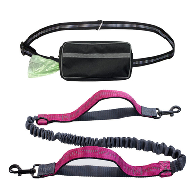 Pet Sports Running Reflective Material Leash Dog Double Handle Leash With Waist Bag Set