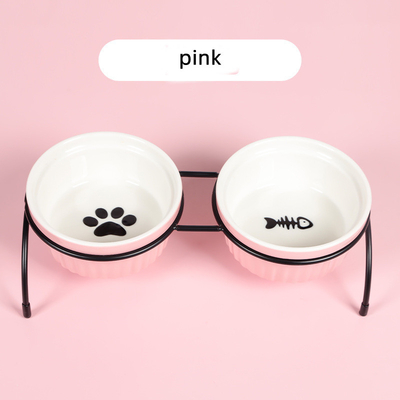 Ceramic Cat Food Basin Double Bowls Protect Cervical Vertebra